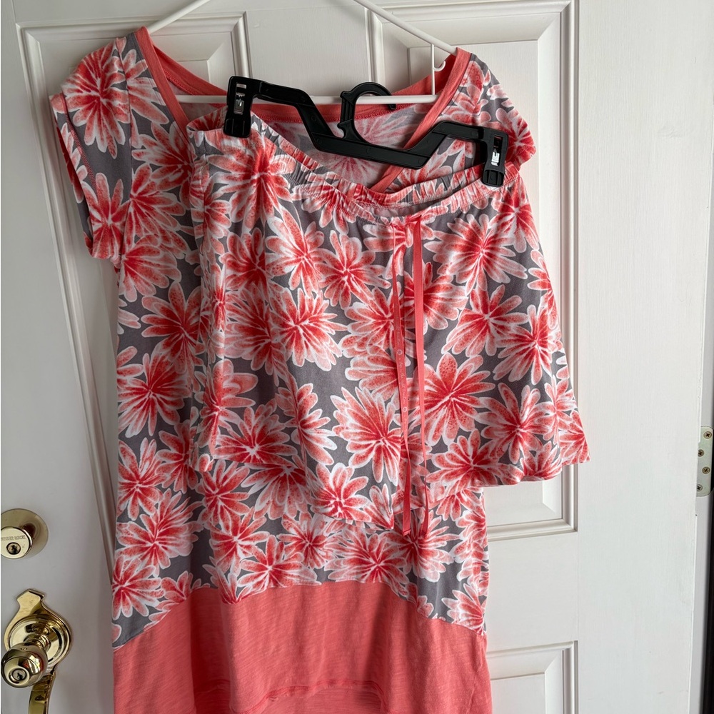 Floral PJ Set in Coral and Gray